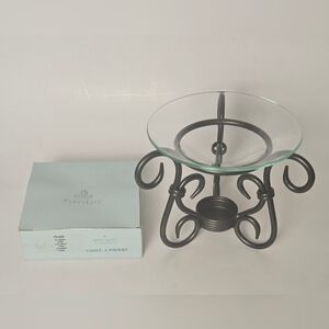 PartyLite Glass Aroma Wax Melt Warmer Metal Scroll Base with 3 Melts